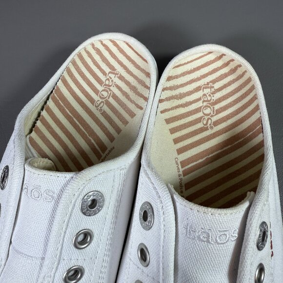Taos EZ Soul Shoes Women Size 8.5 White Canvas Slip On Mules Curves Pods Footbed - Picture 12 of 12